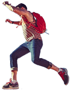 Man jumping with a backpack